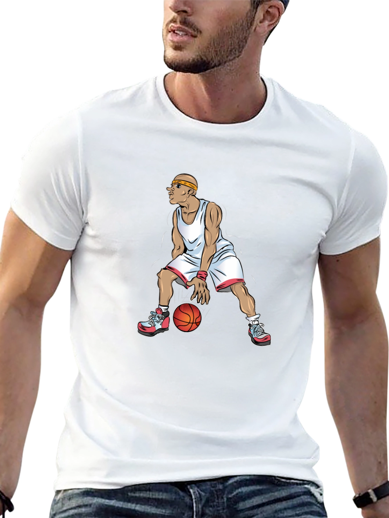 Basketball Player Graphic Tee - Black Cotton T-Shirt