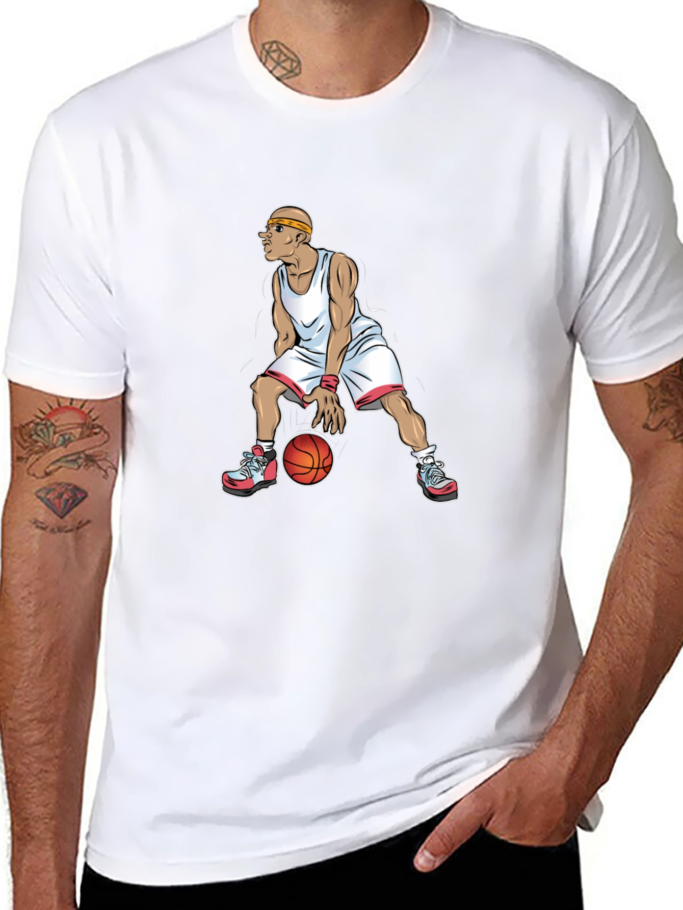 Basketball Player Graphic Tee - Black Cotton T-Shirt