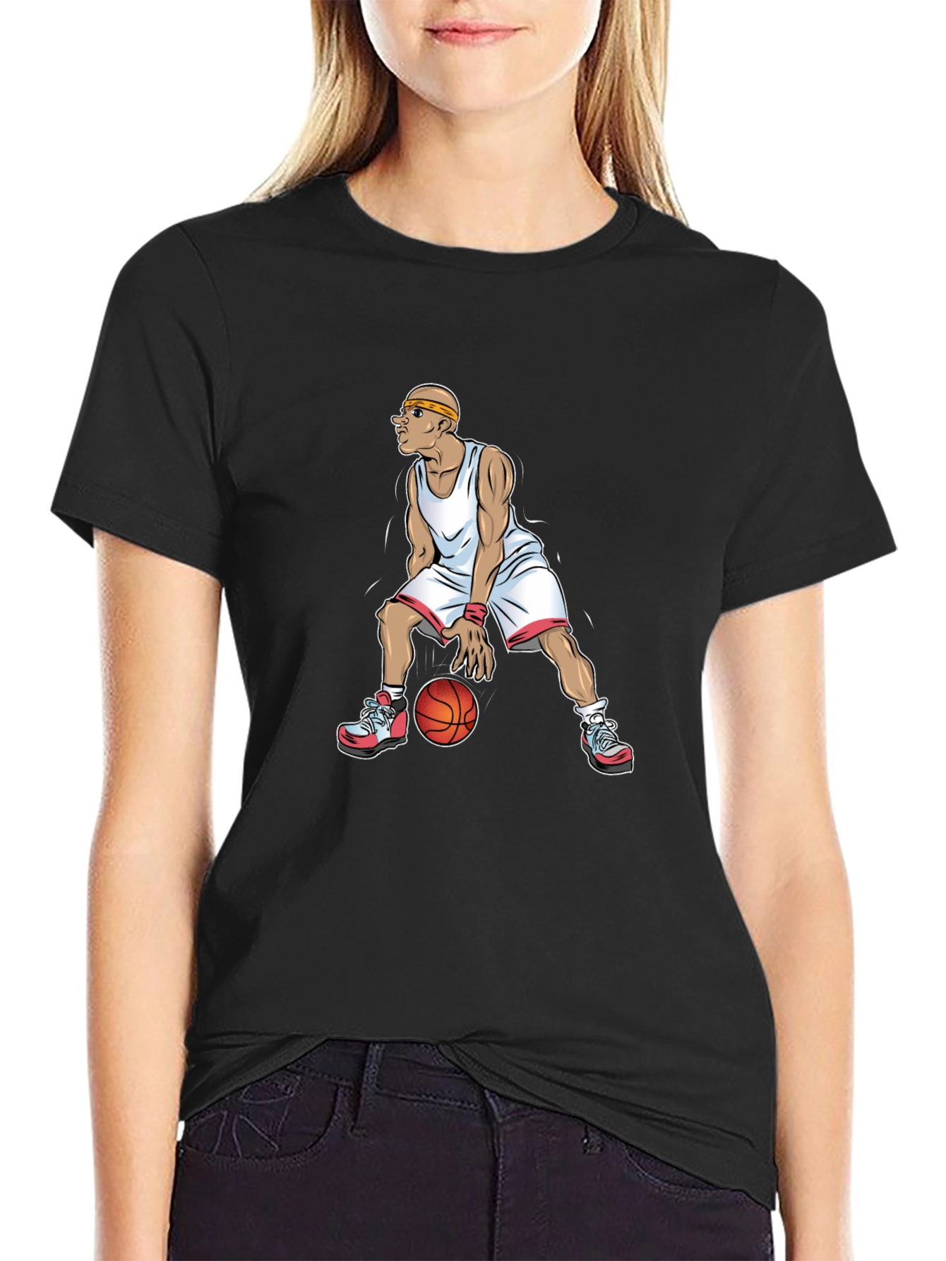 Basketball Player Graphic Tee - Black Cotton T-Shirt