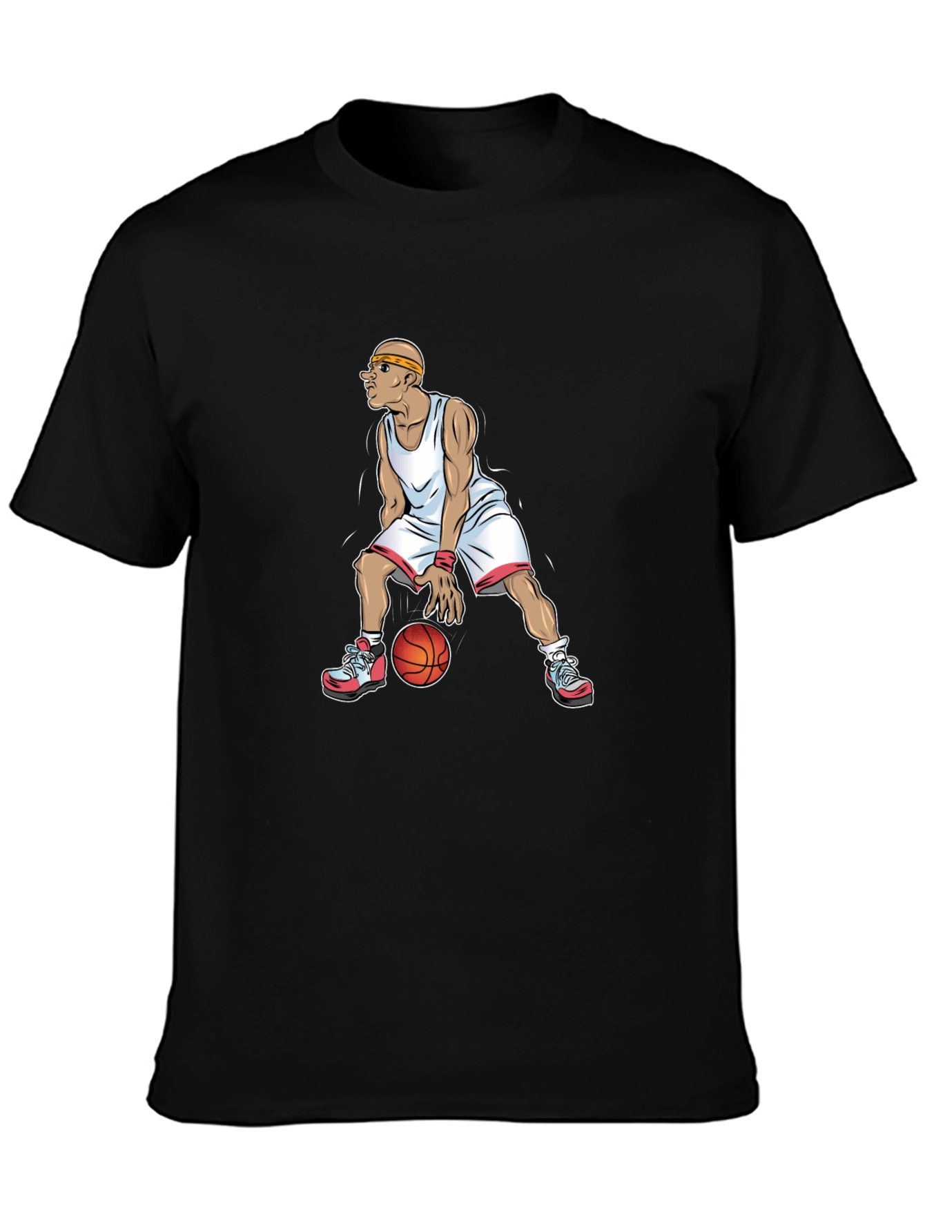 Basketball Player Graphic Tee - Black Cotton T-Shirt