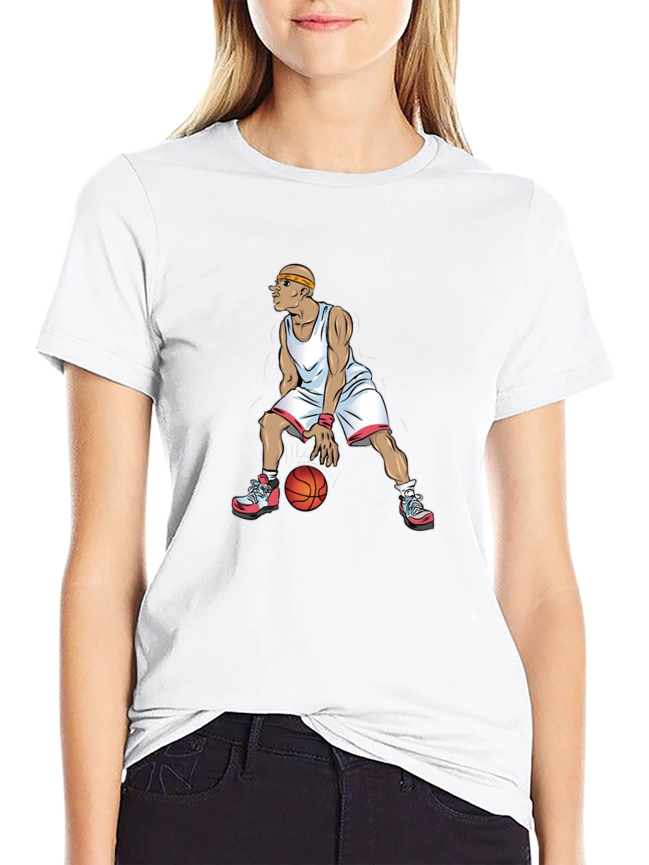 Basketball Player Graphic Tee - Black Cotton T-Shirt
