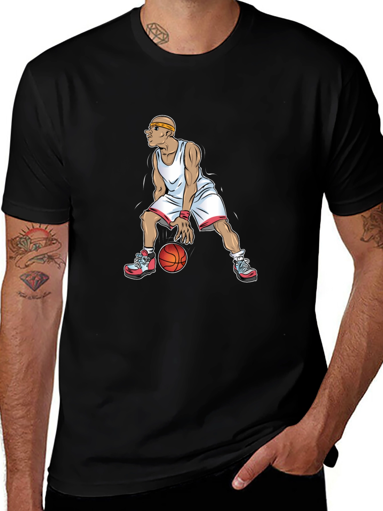 Basketball Player Graphic Tee - Black Cotton T-Shirt