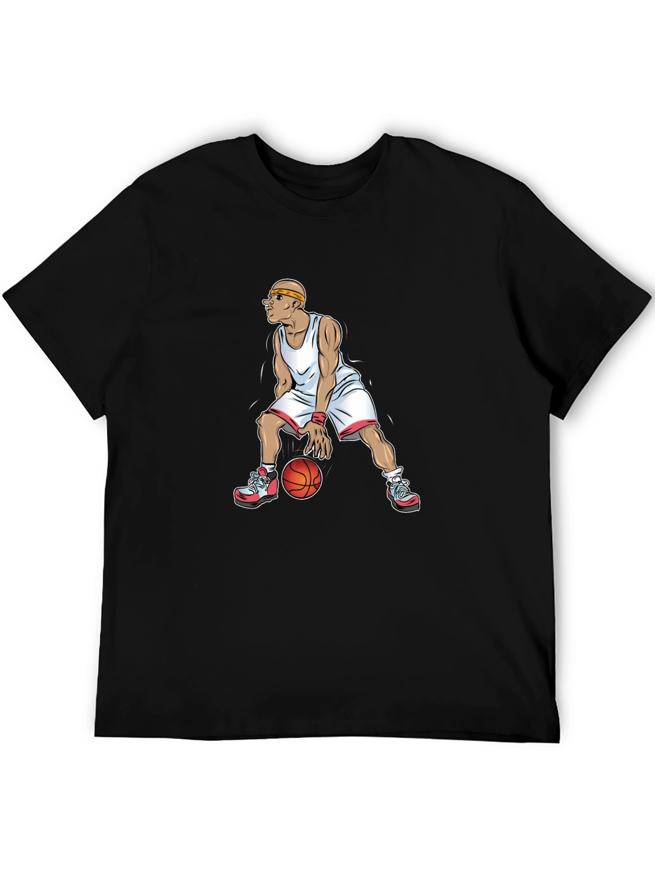 Basketball Player Graphic Tee - Black Cotton T-Shirt