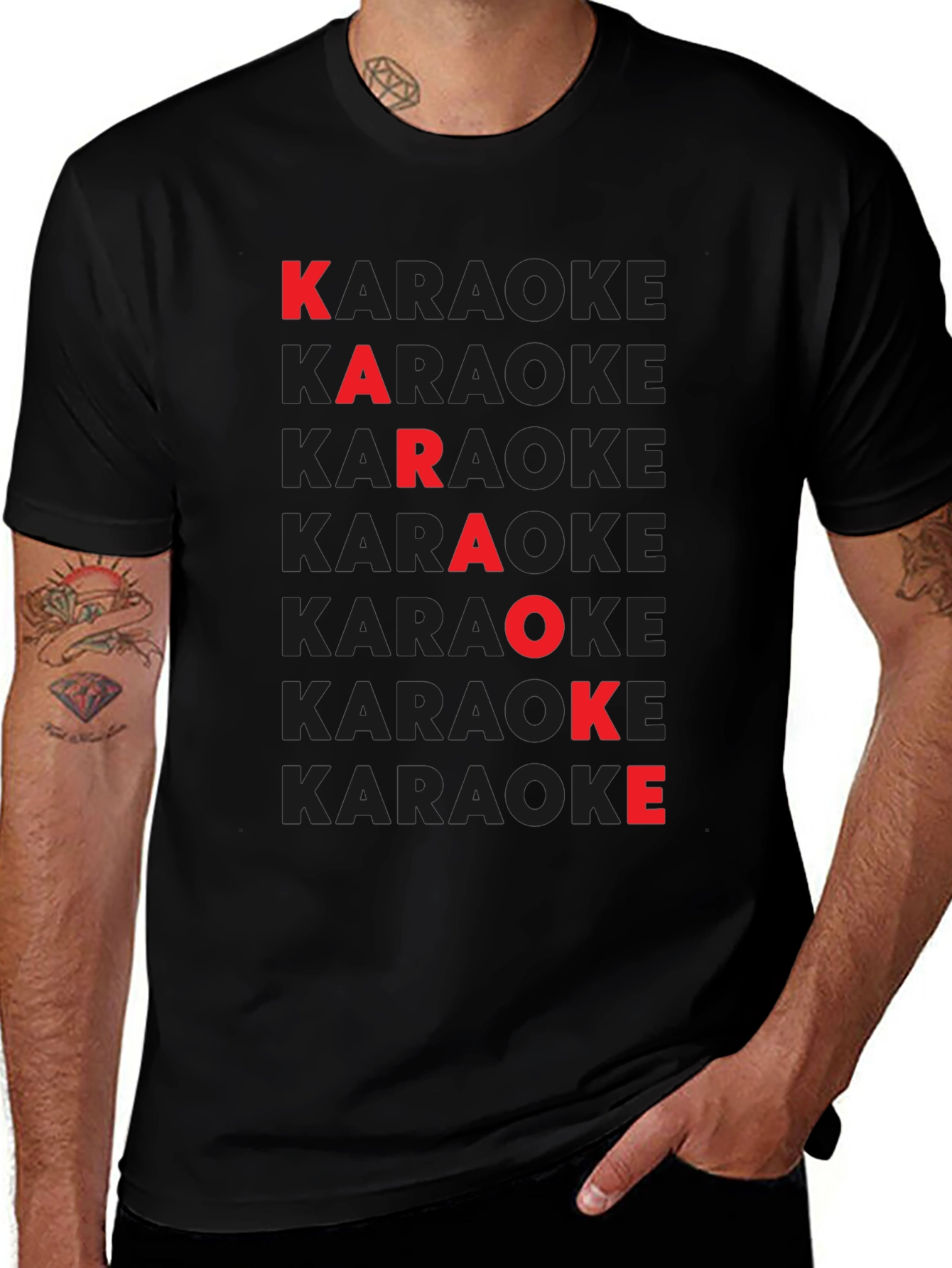 Karaoke Red Letter Black T-Shirt