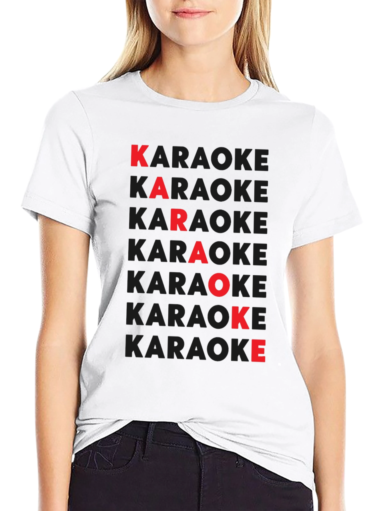 Karaoke Red Letter Black T-Shirt