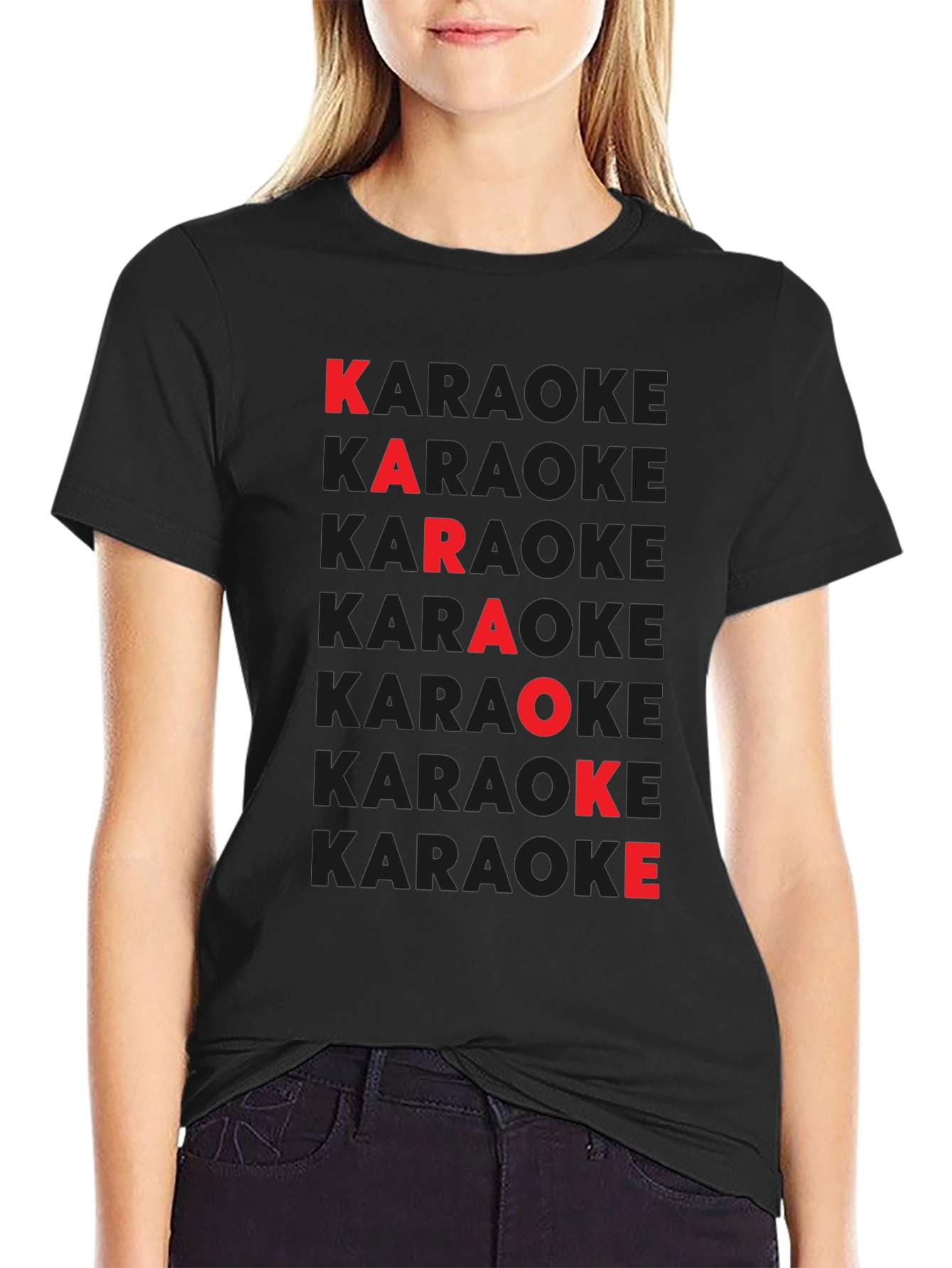 Karaoke Red Letter Black T-Shirt