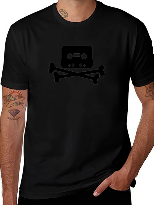 Cassette Tape Skull Graphic T-Shirt - Black