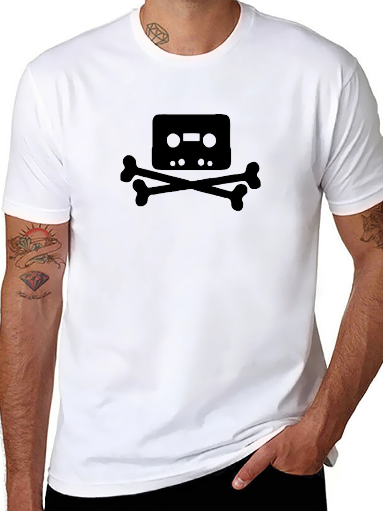 Cassette Tape Skull Graphic T-Shirt - Black