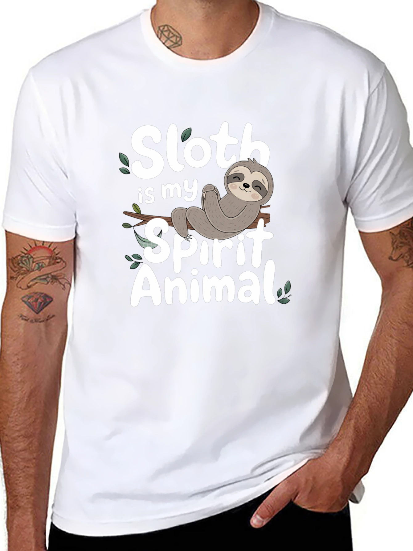 Sloth Spirit Animal Graphic T-Shirt - Black Cotton Tee