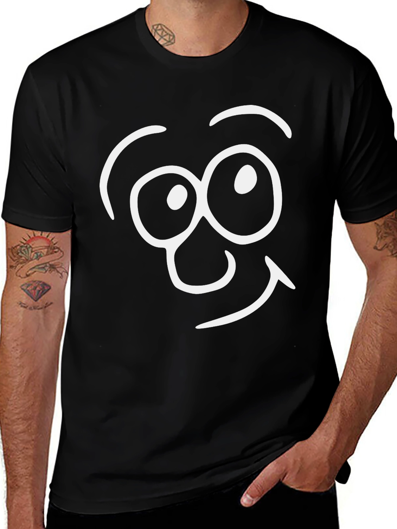 Funny Face Graphic Tee - Black Cotton T-Shirt
