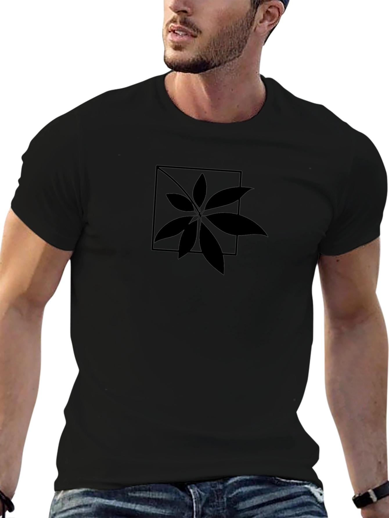 Stylish Black Leaf Graphic T-Shirt