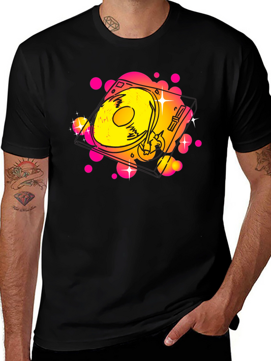 Retro Turntable Graphic Tee - Black