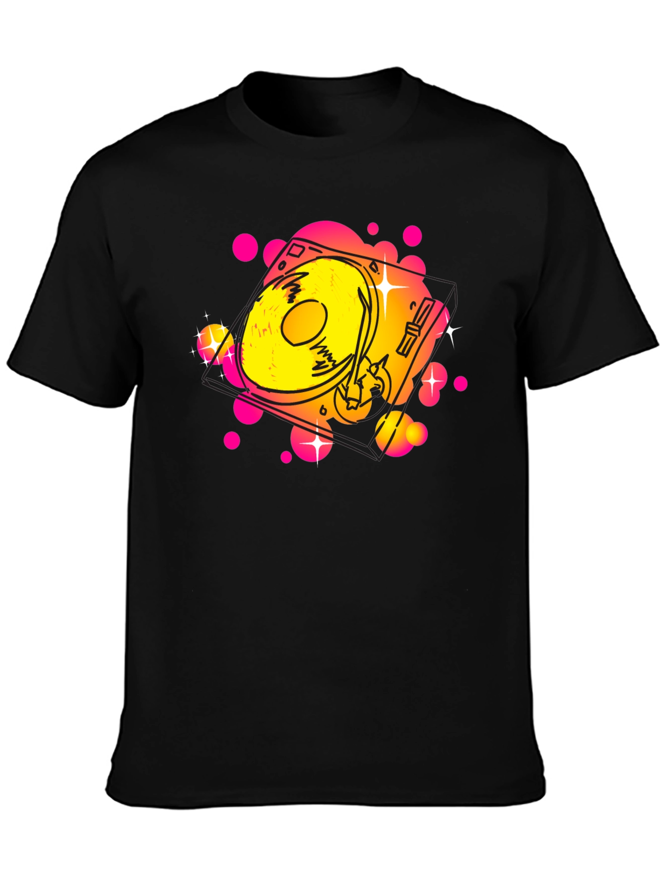 Retro Turntable Graphic Tee - Black