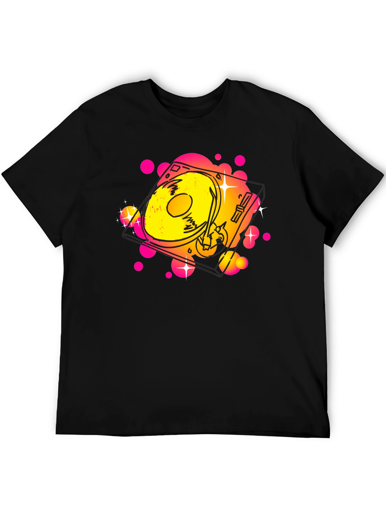 Retro Turntable Graphic Tee - Black