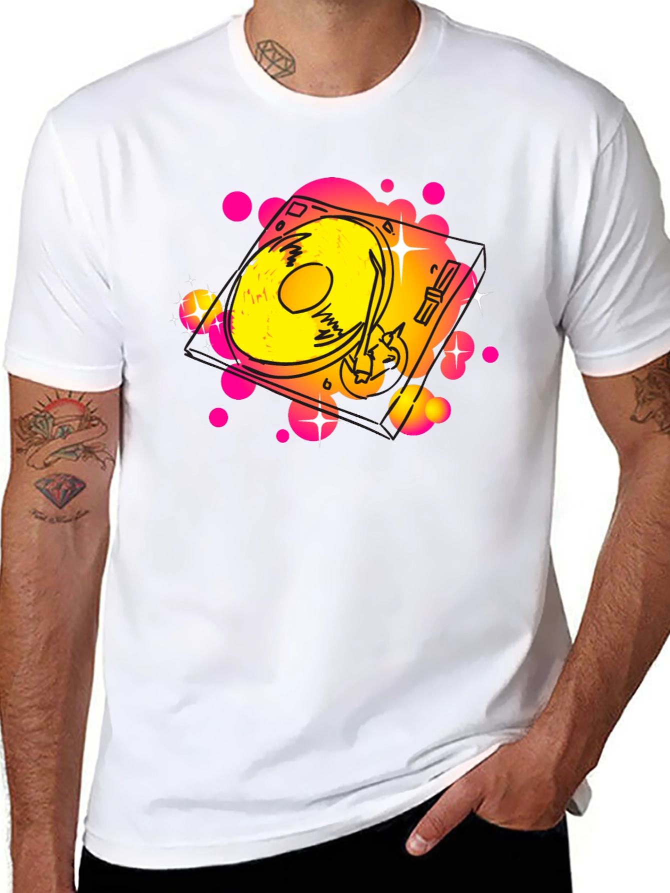 Retro Turntable Graphic Tee - Black