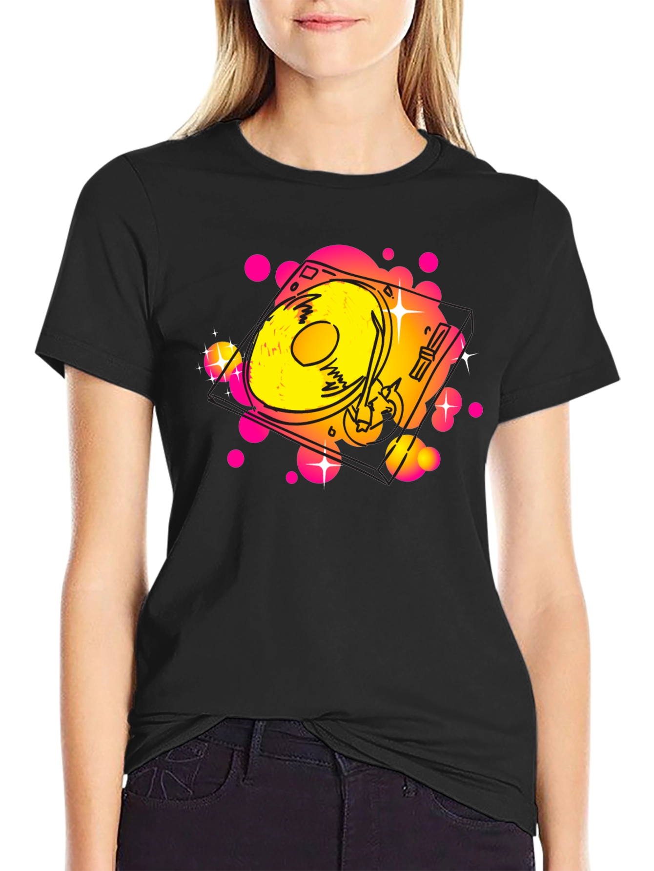 Retro Turntable Graphic Tee - Black