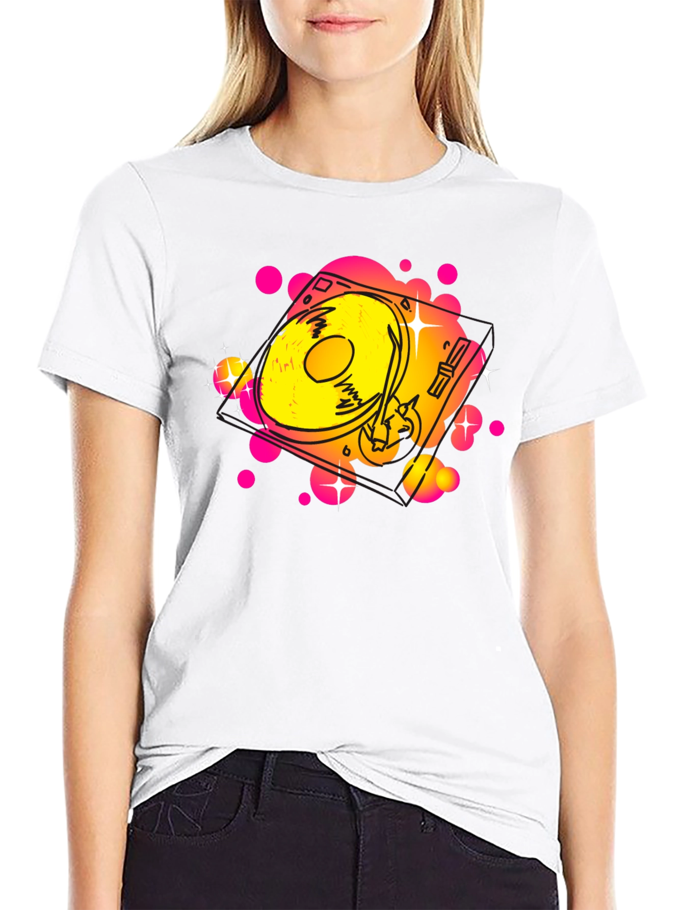 Retro Turntable Graphic Tee - Black