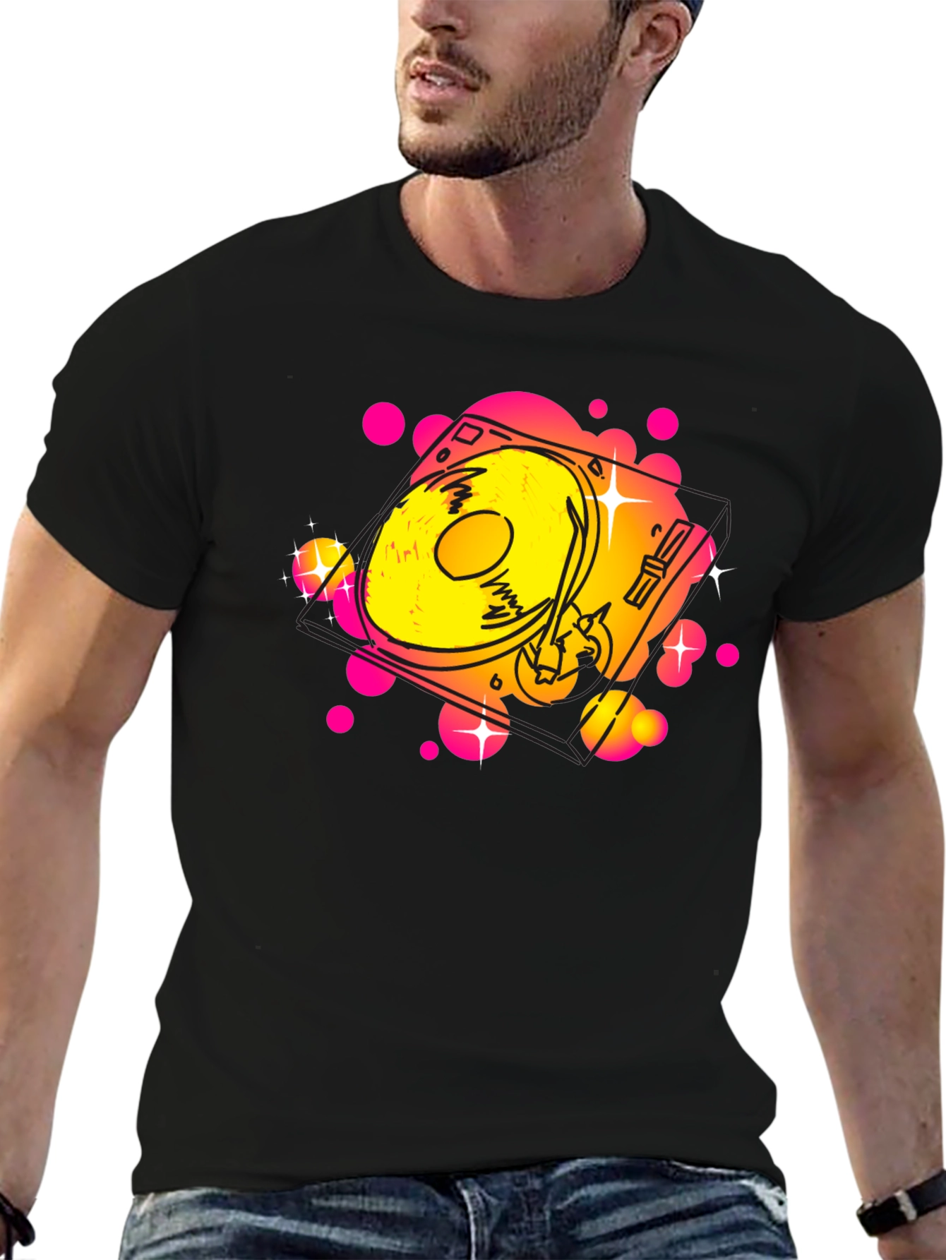 Retro Turntable Graphic Tee - Black