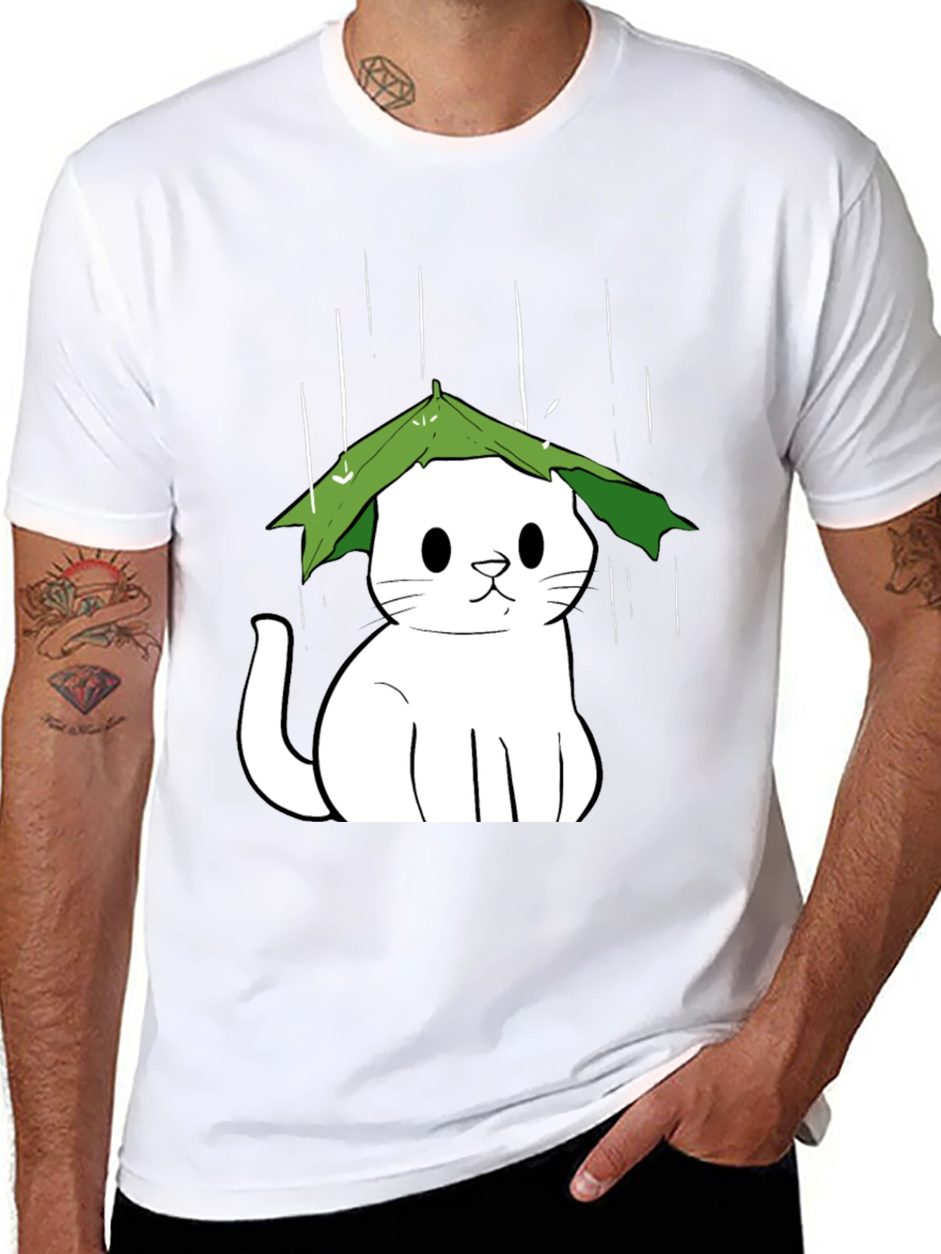 Cat Under Leaf Umbrella T-Shirt
