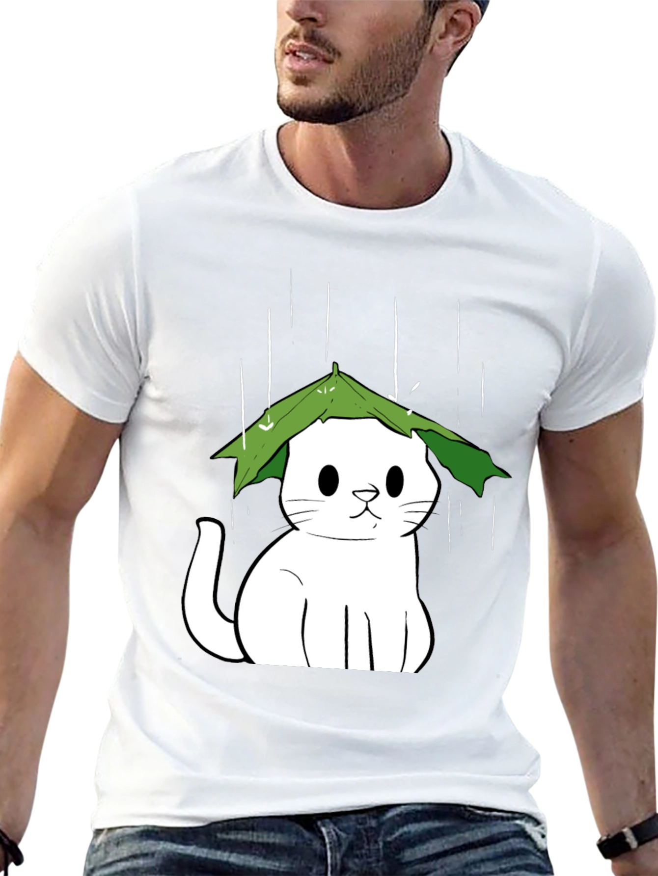 Cat Under Leaf Umbrella T-Shirt