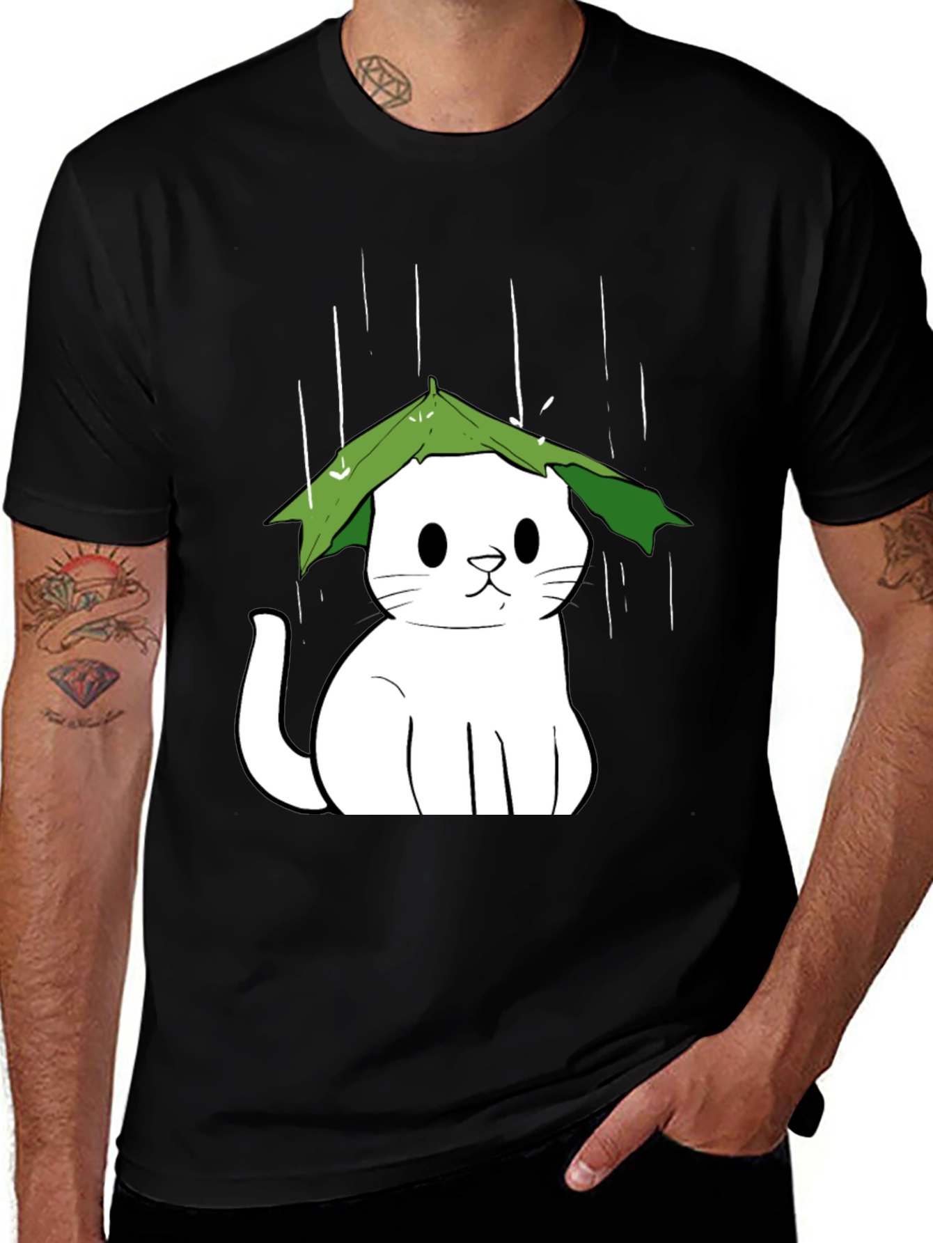 Cat Under Leaf Umbrella T-Shirt