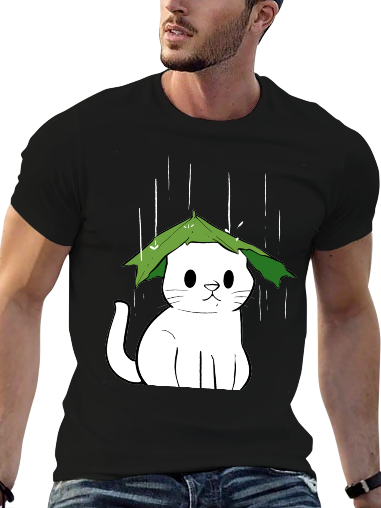 Cat Under Leaf Umbrella T-Shirt
