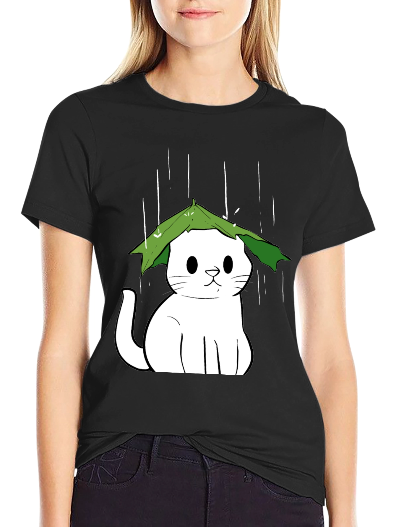 Cat Under Leaf Umbrella T-Shirt