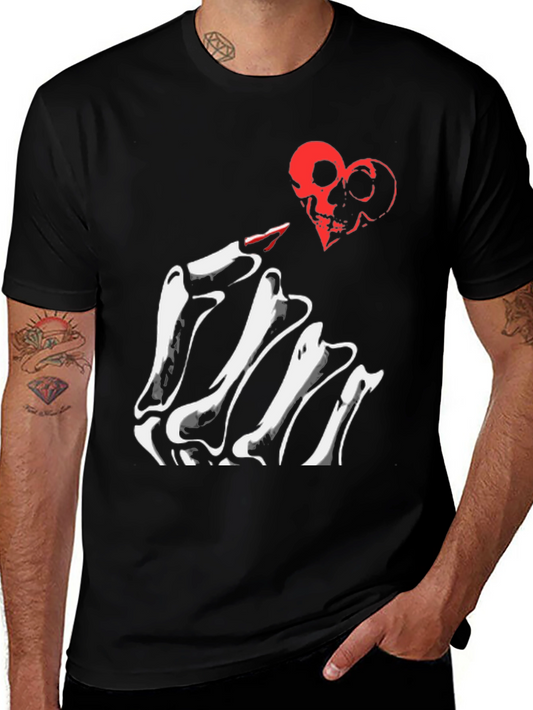 Skeleton Hand Heart Skulls Graphic Tee