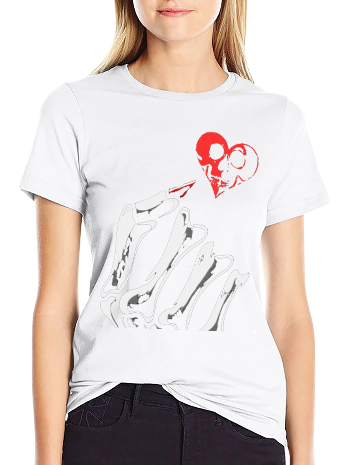 Skeleton Hand Heart Skulls Graphic Tee