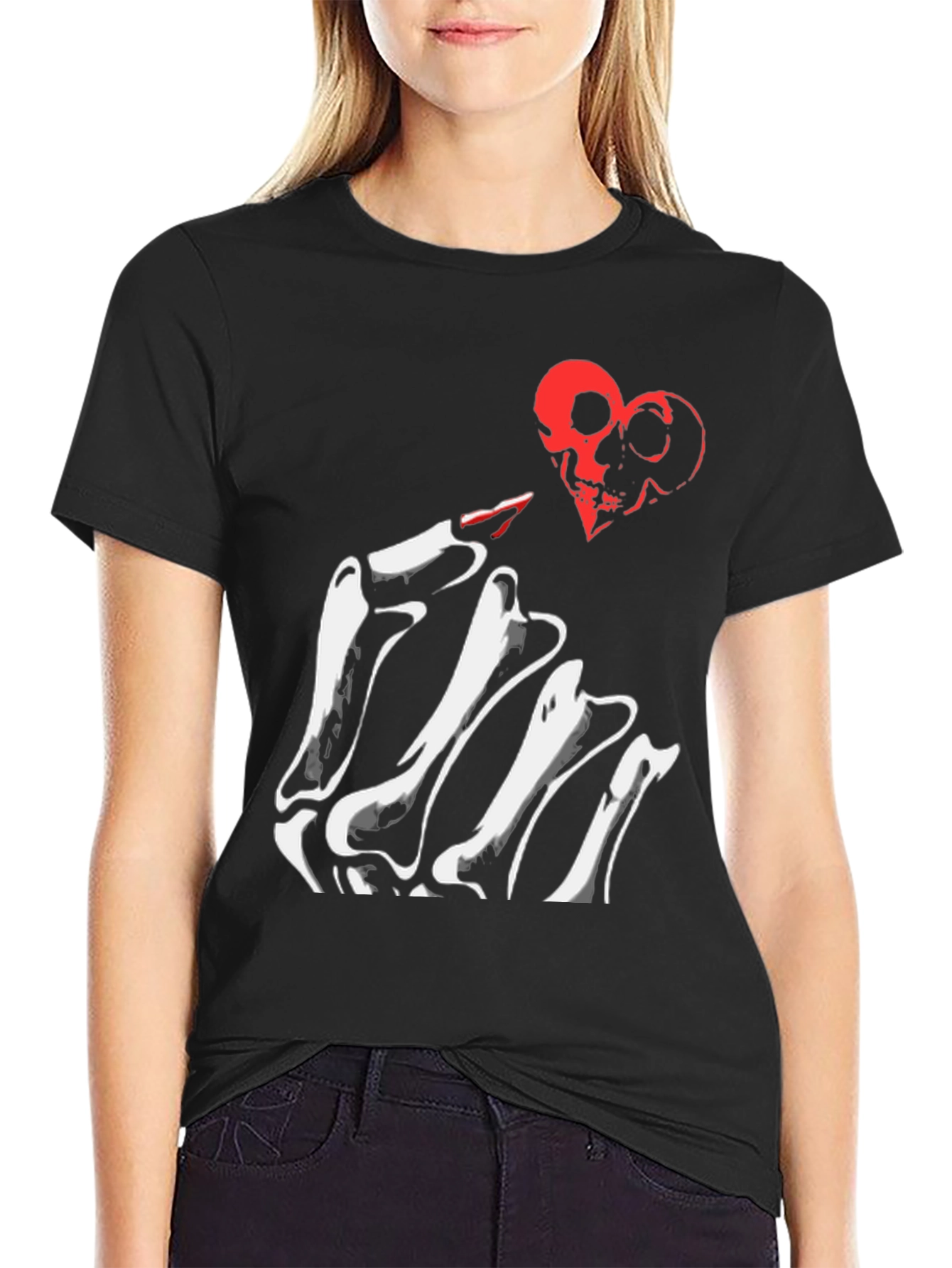 Skeleton Hand Heart Skulls Graphic Tee