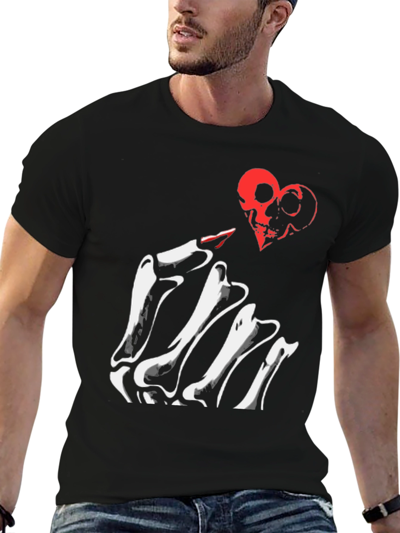Skeleton Hand Heart Skulls Graphic Tee