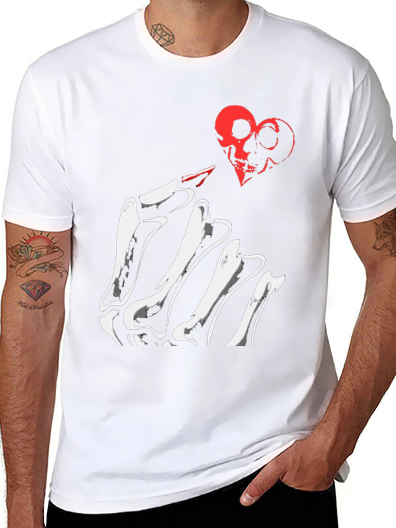 Skeleton Hand Heart Skulls Graphic Tee