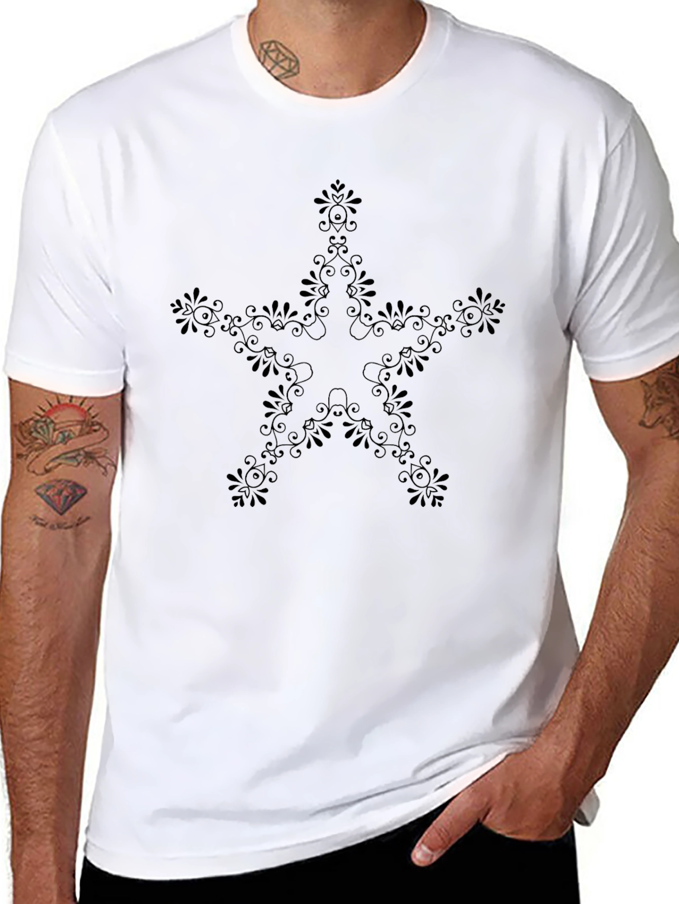 Stylish Black Floral Star Tee