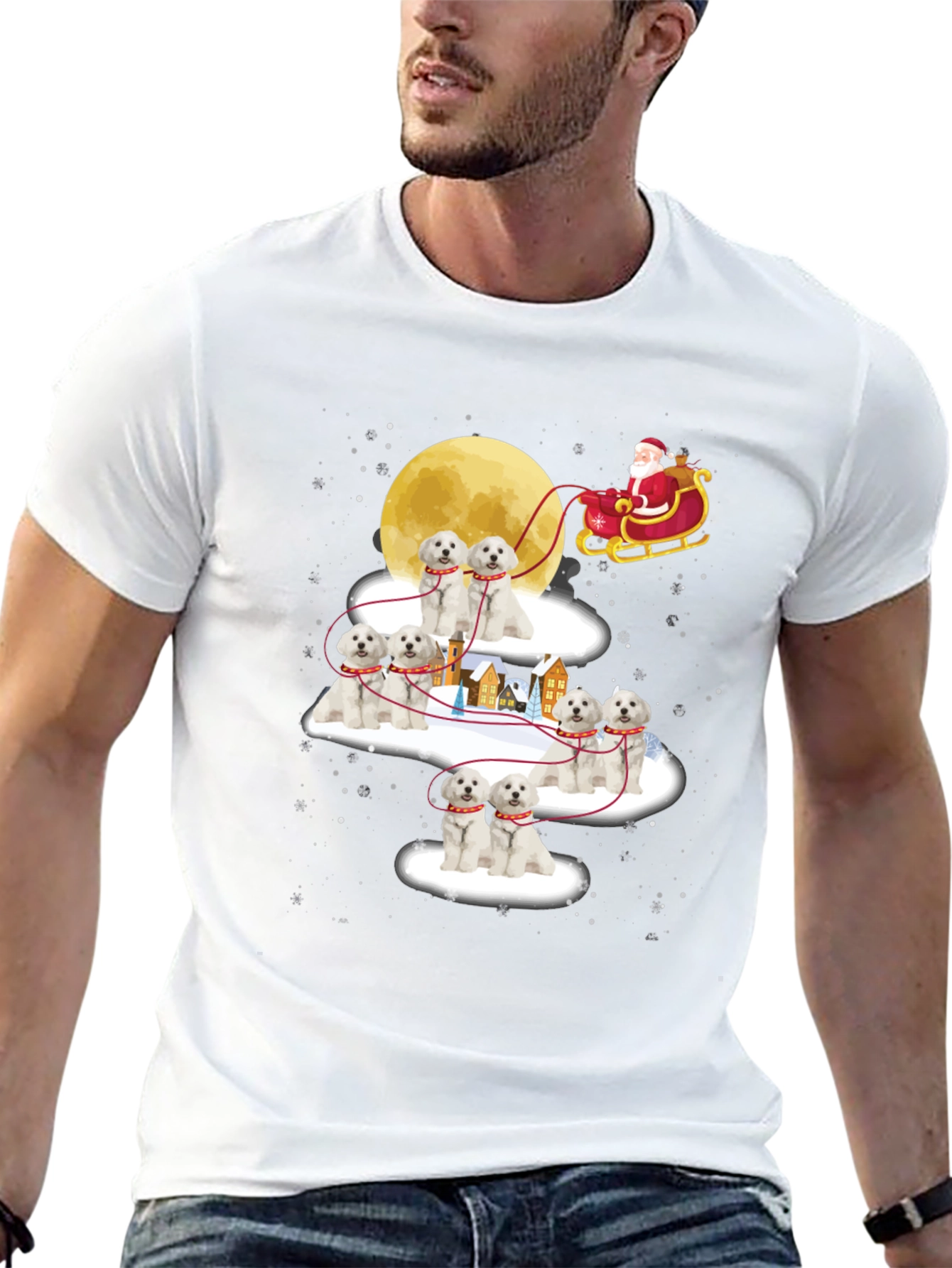 Maltese Christmas Dog Sleigh T-Shirt