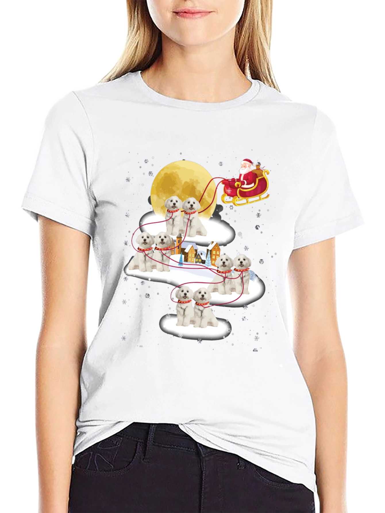 Maltese Christmas Dog Sleigh T-Shirt
