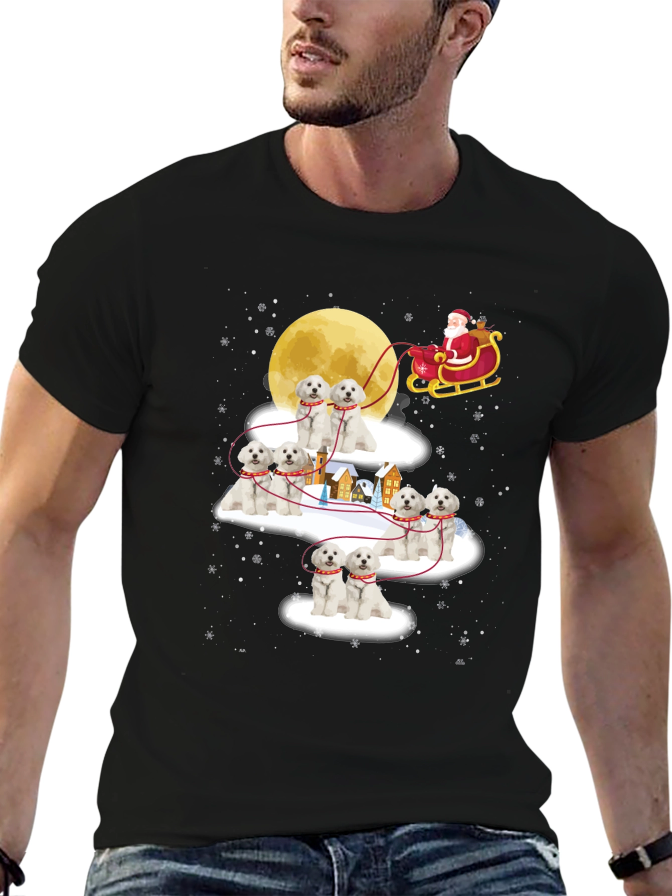 Maltese Christmas Dog Sleigh T-Shirt