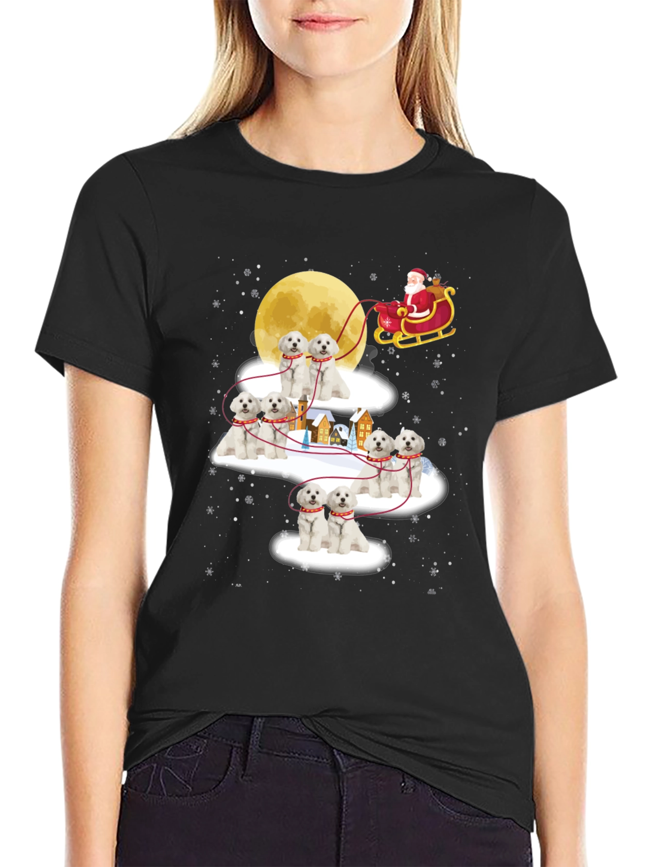 Maltese Christmas Dog Sleigh T-Shirt