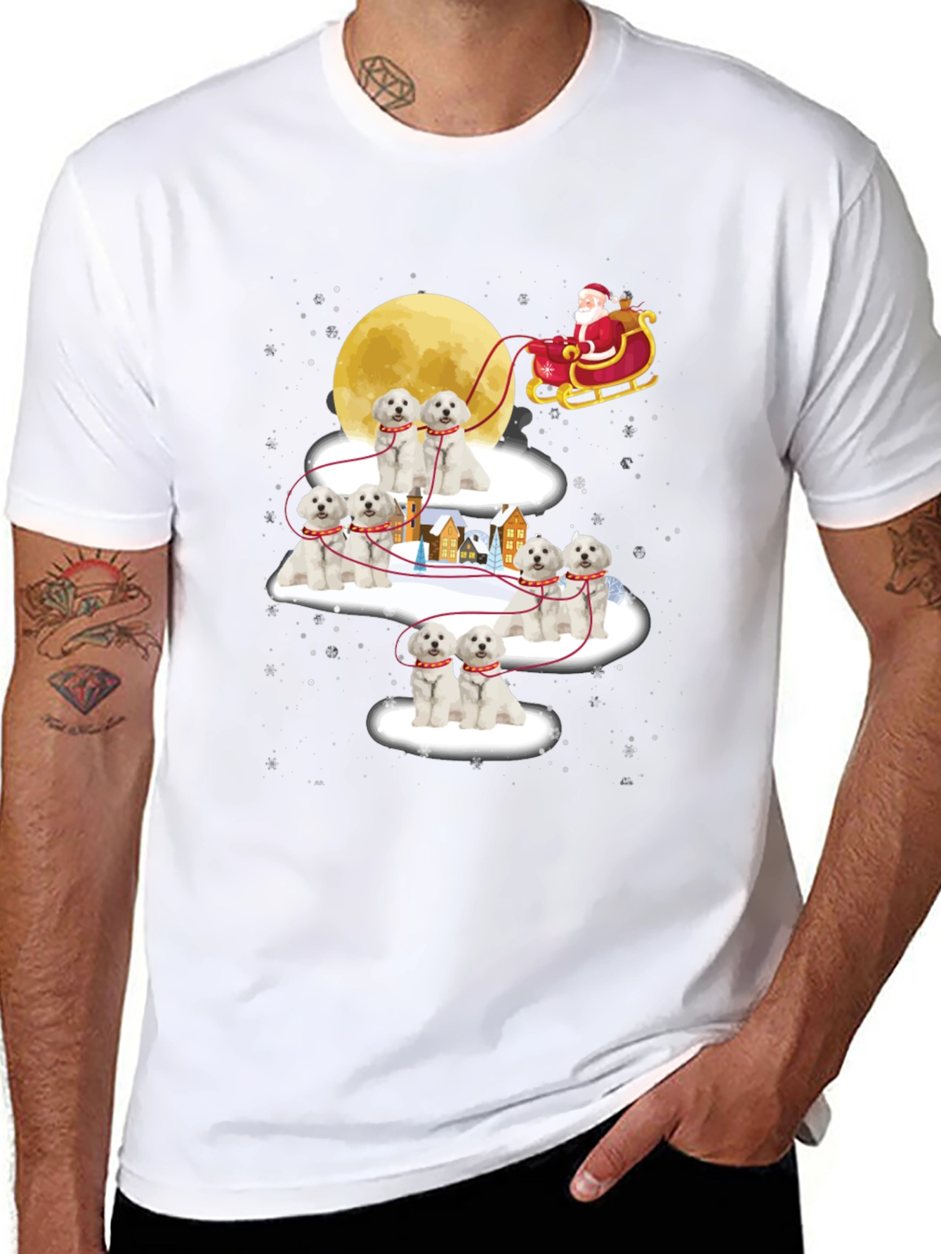 Maltese Christmas Dog Sleigh T-Shirt