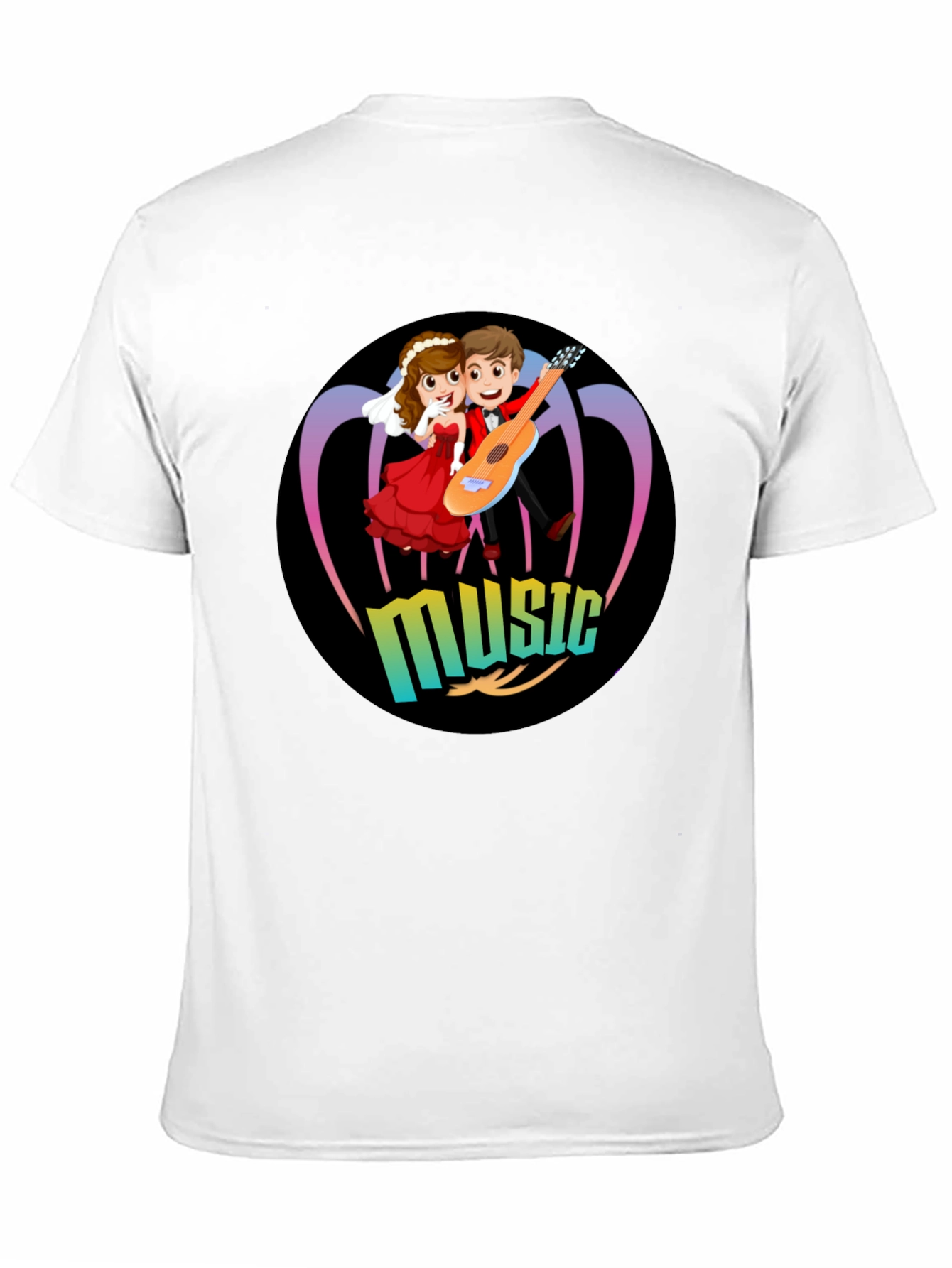 Cartoon Music Couple Black T-Shirt