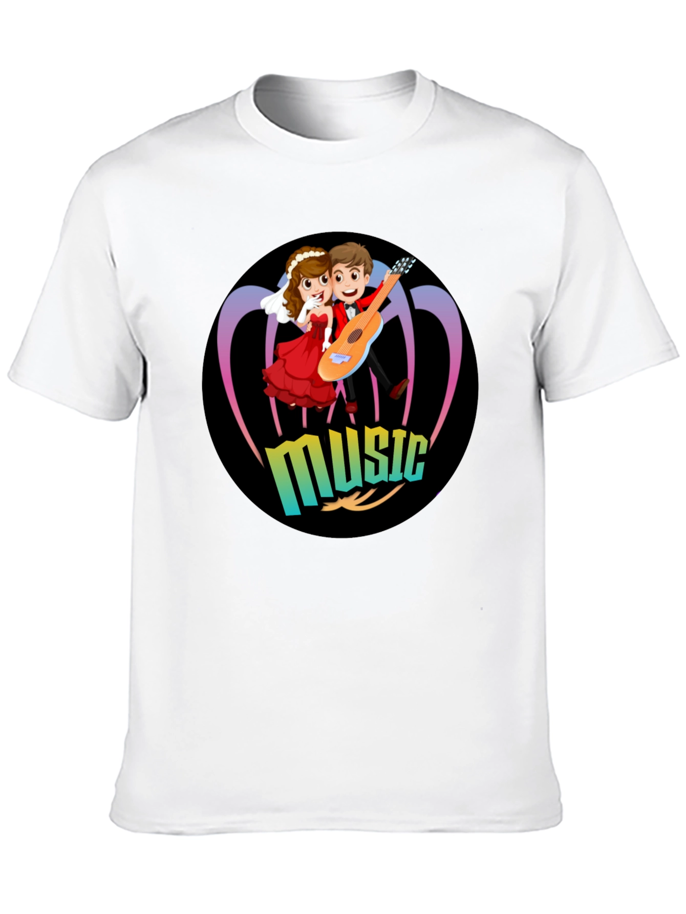 Cartoon Music Couple Black T-Shirt