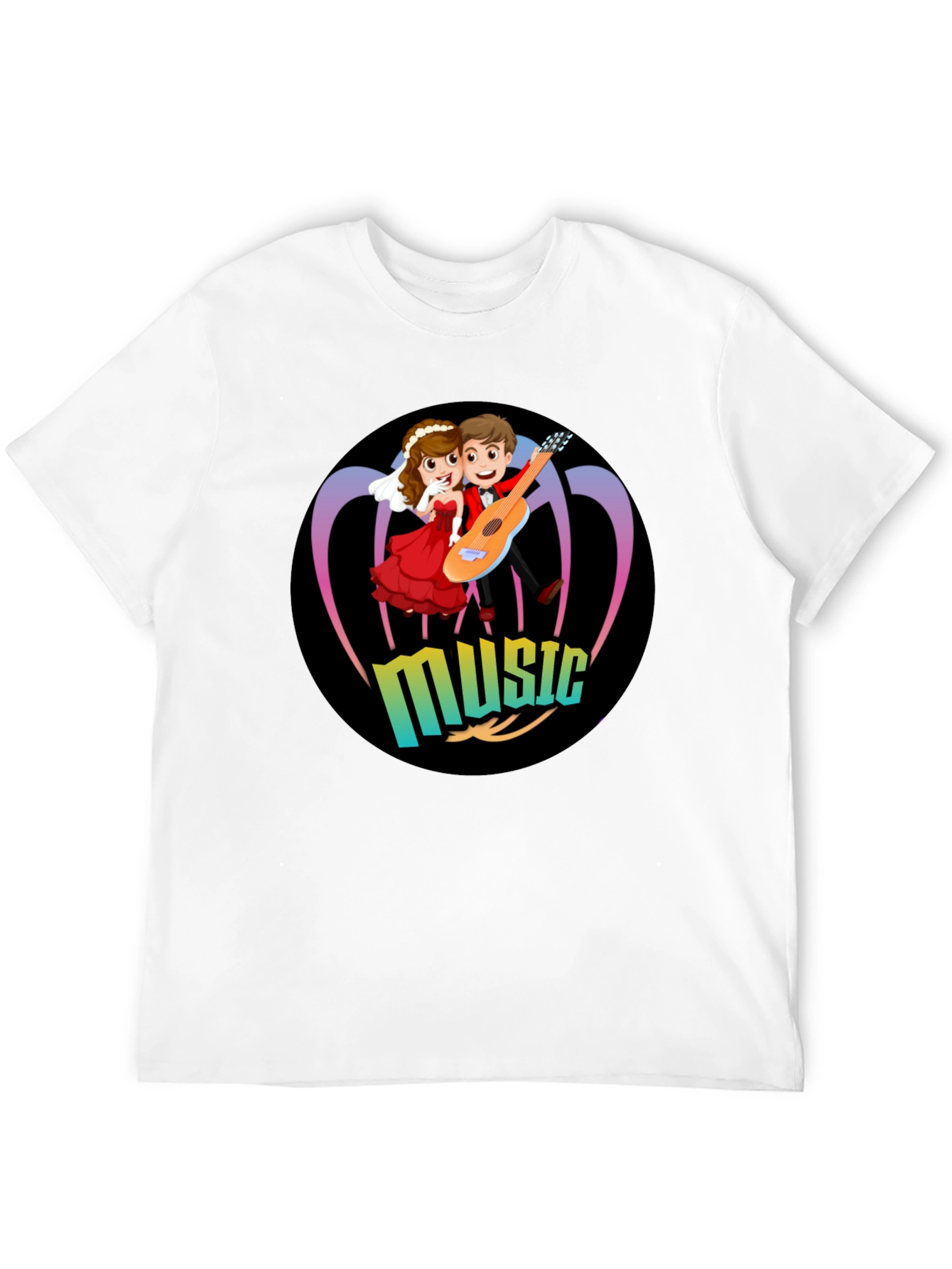 Cartoon Music Couple Black T-Shirt