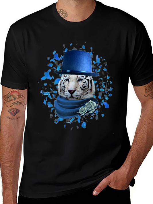 Tiger in Top Hat Graphic Tee - Stylish Mens T-Shirt