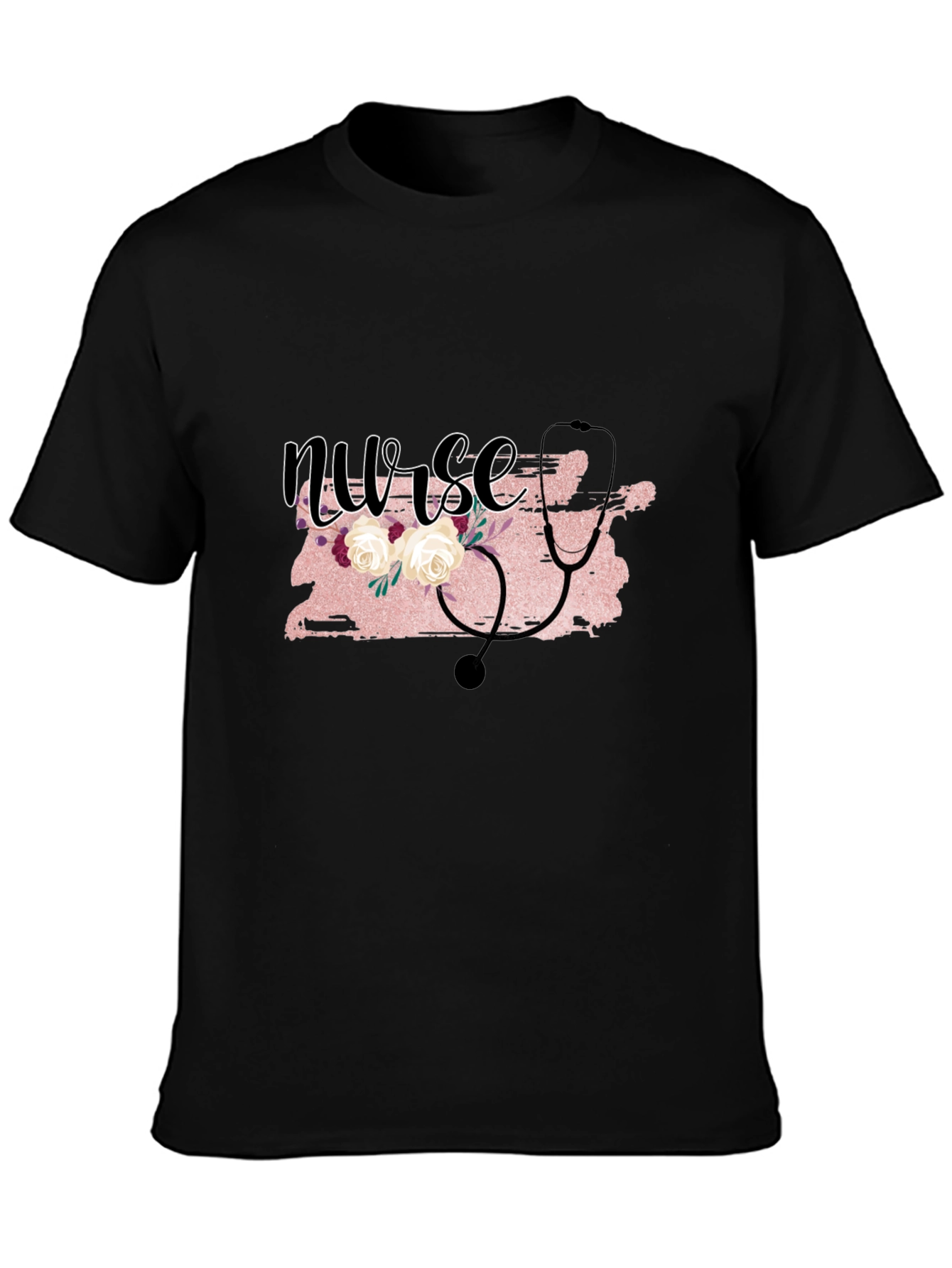 Nurse Floral Stethoscope Graphic T-Shirt