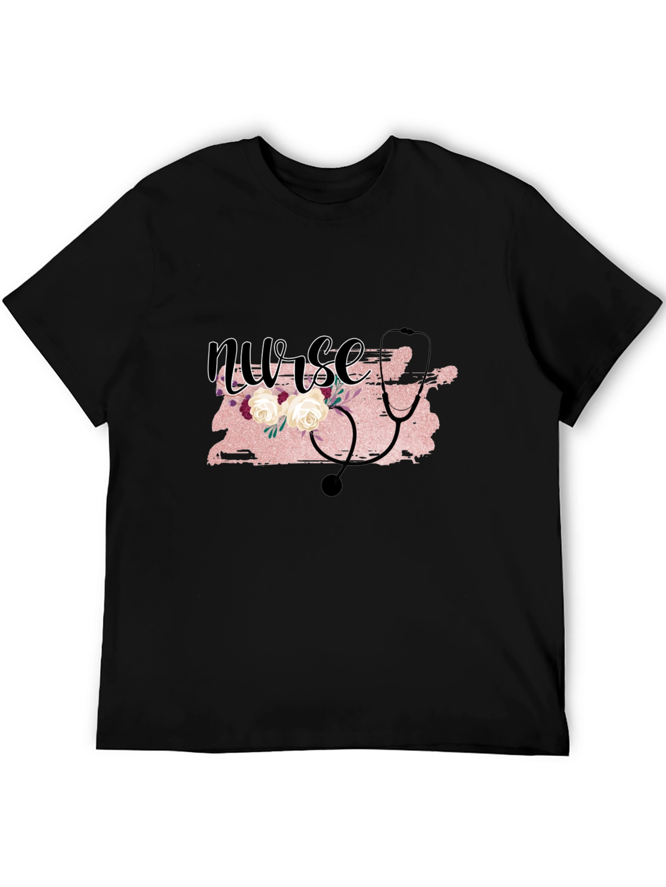 Nurse Floral Stethoscope Graphic T-Shirt