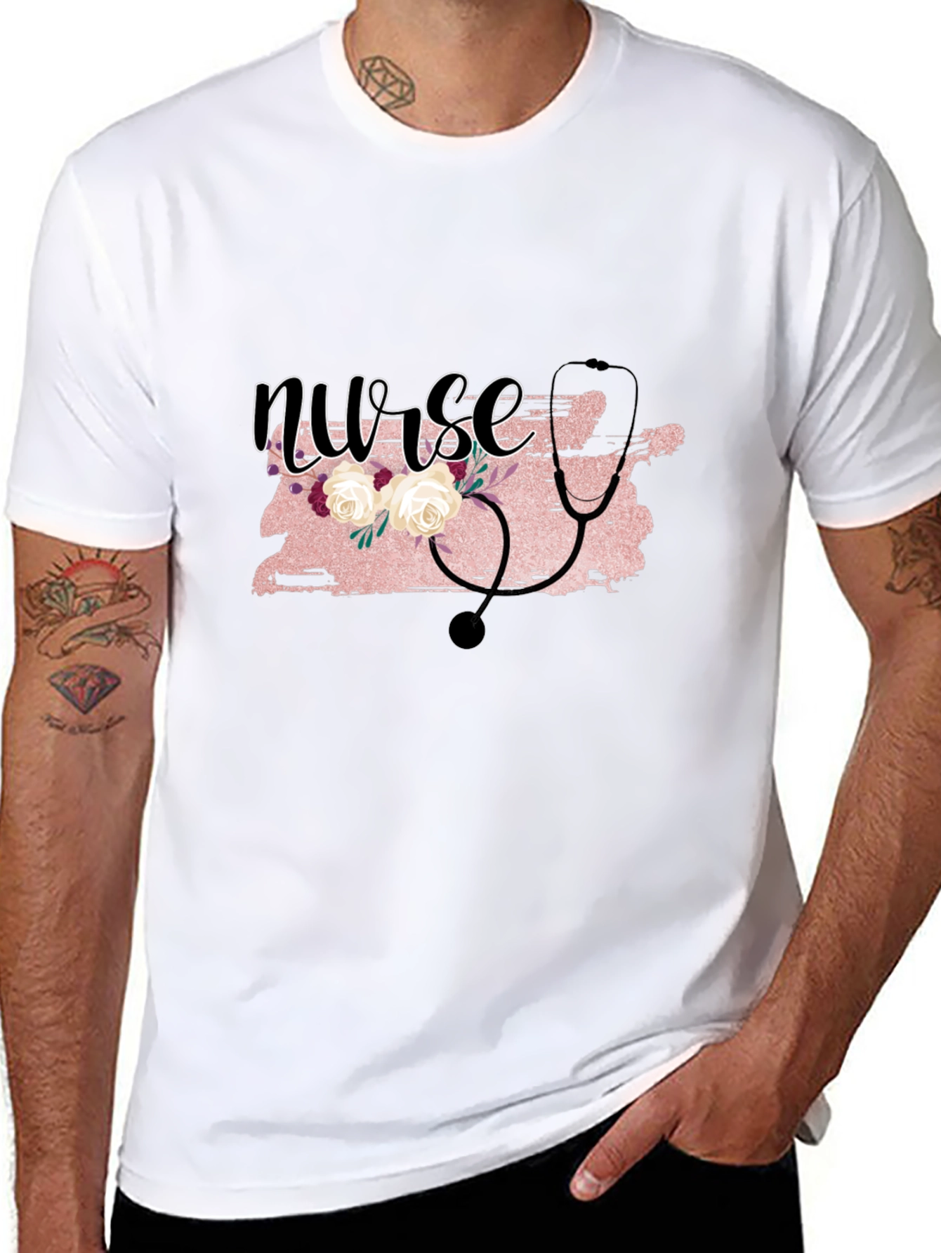 Nurse Floral Stethoscope Graphic T-Shirt