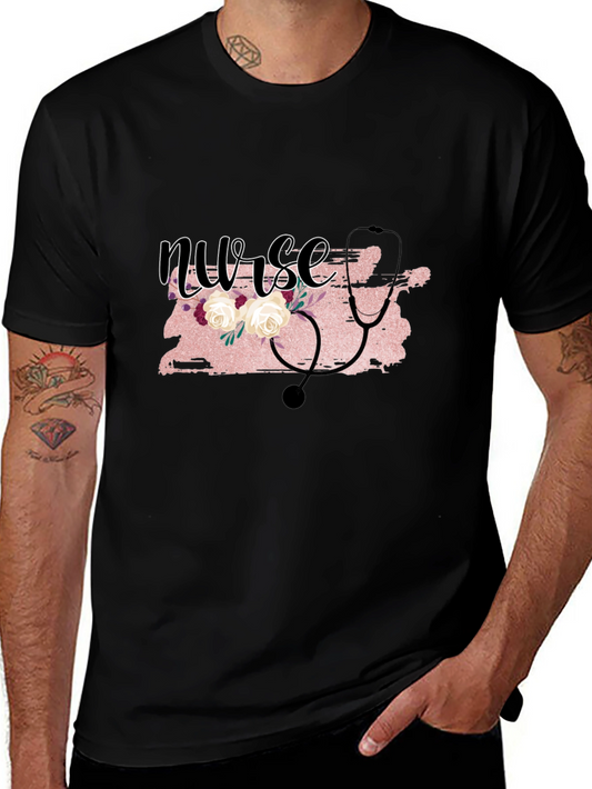 Nurse Floral Stethoscope Graphic T-Shirt