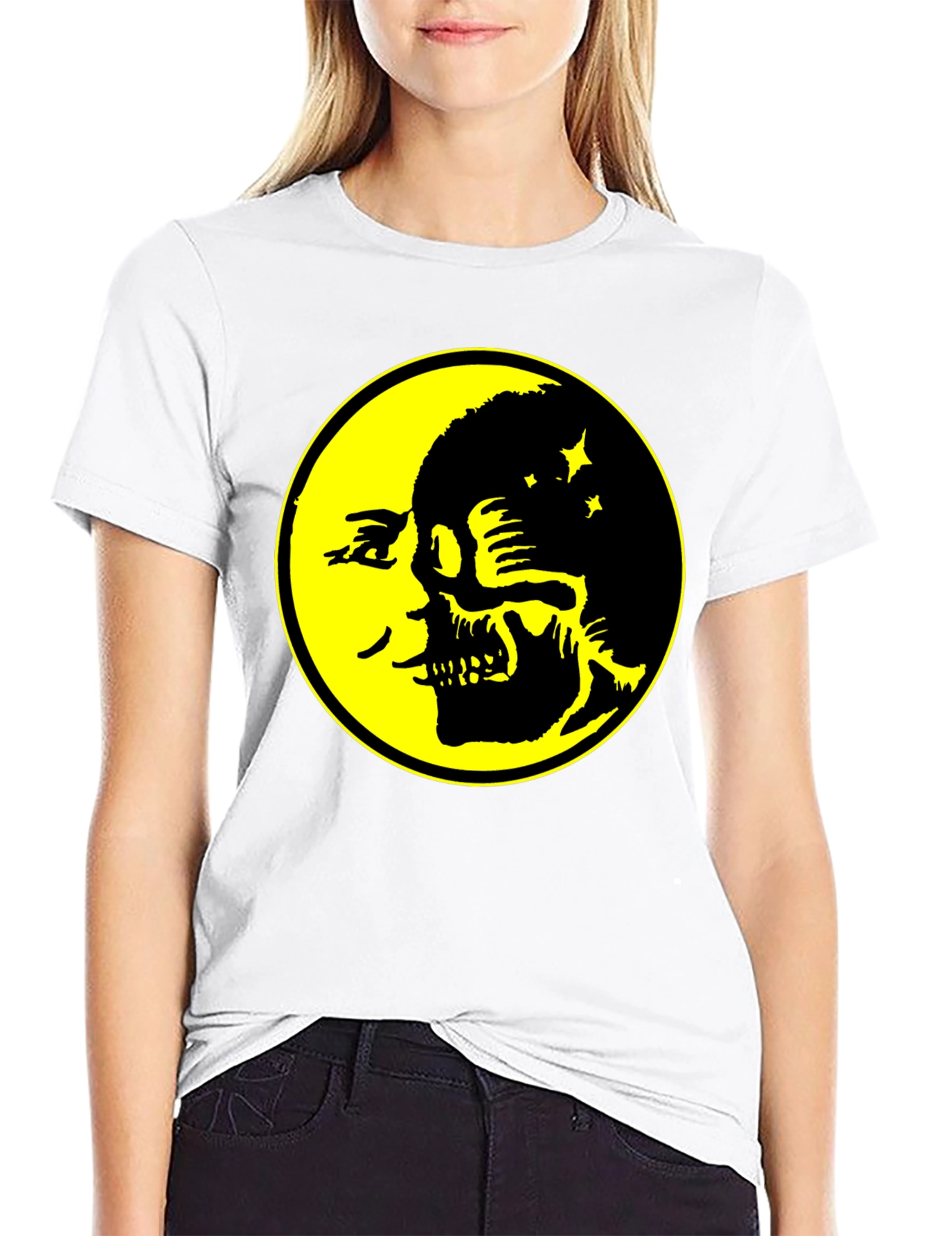 Skull Moon Graphic Tee - Black Cotton T-Shirt