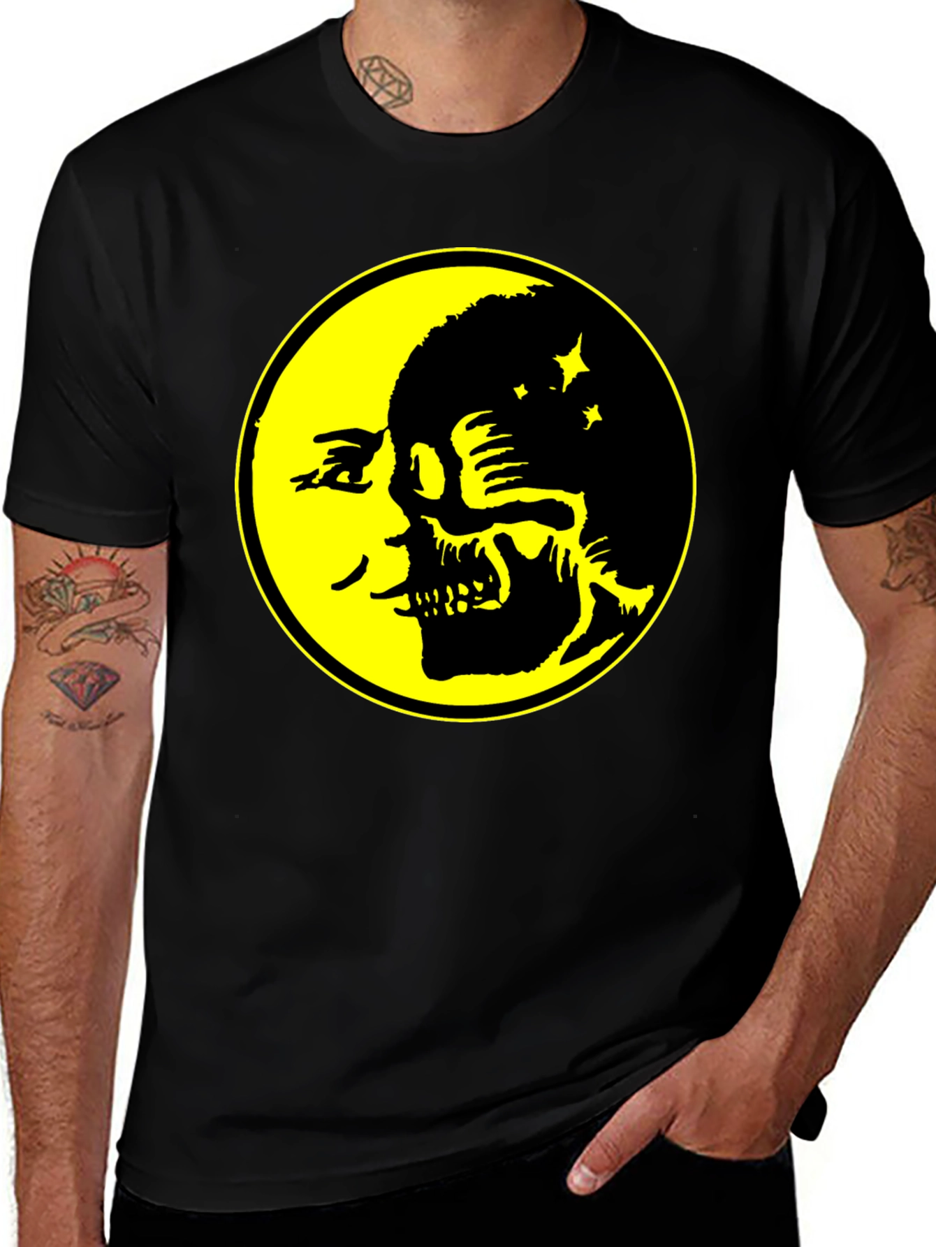Skull Moon Graphic Tee - Black Cotton T-Shirt