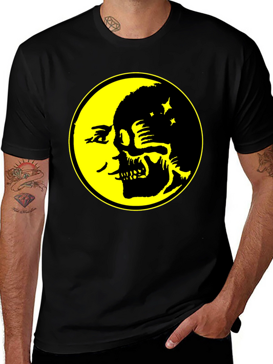 Skull Moon Graphic Tee - Black Cotton T-Shirt