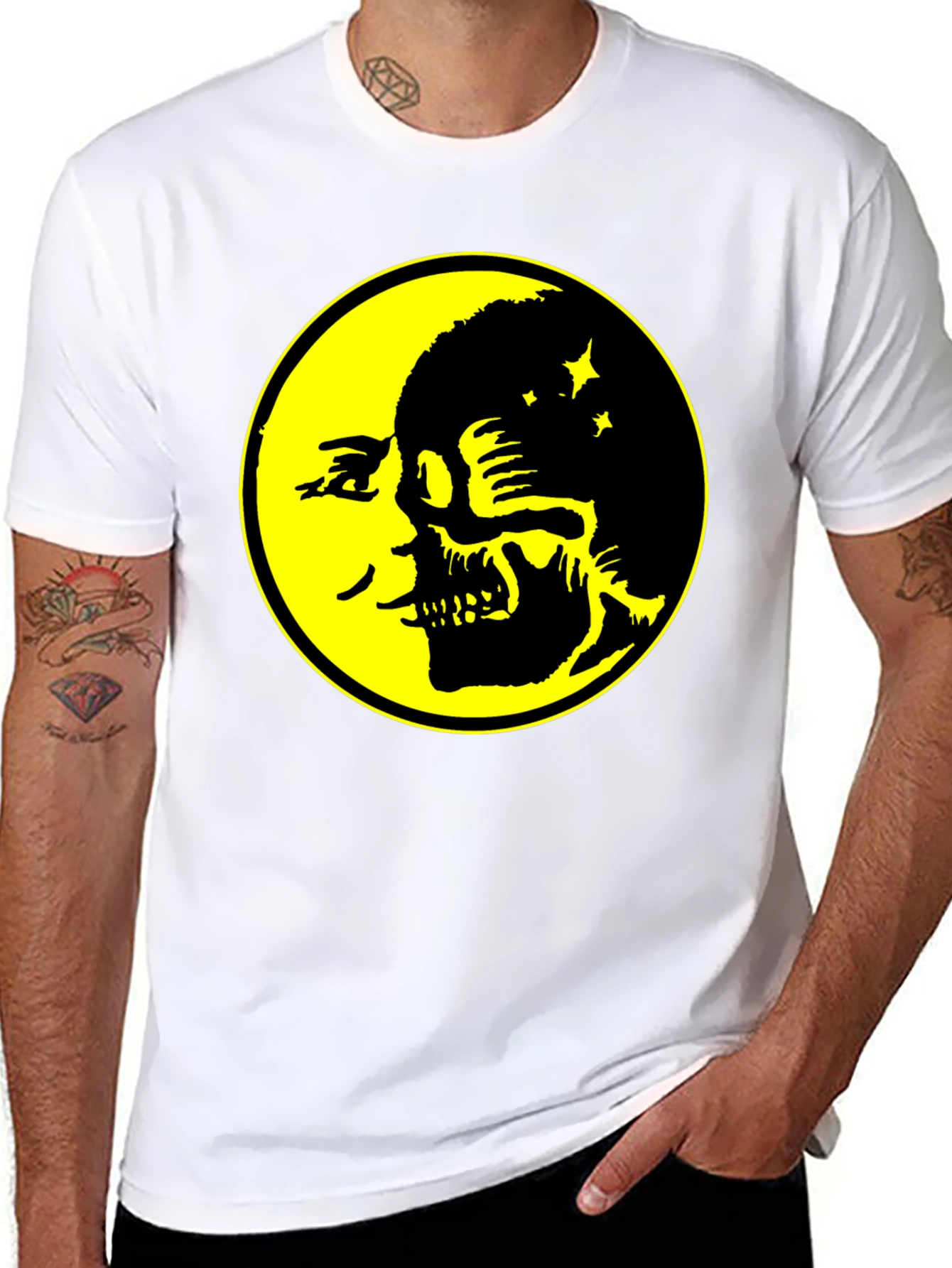 Skull Moon Graphic Tee - Black Cotton T-Shirt